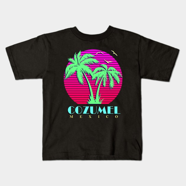 Cozumel Mexico Palm Trees Sunset Kids T-Shirt by Nerd_art